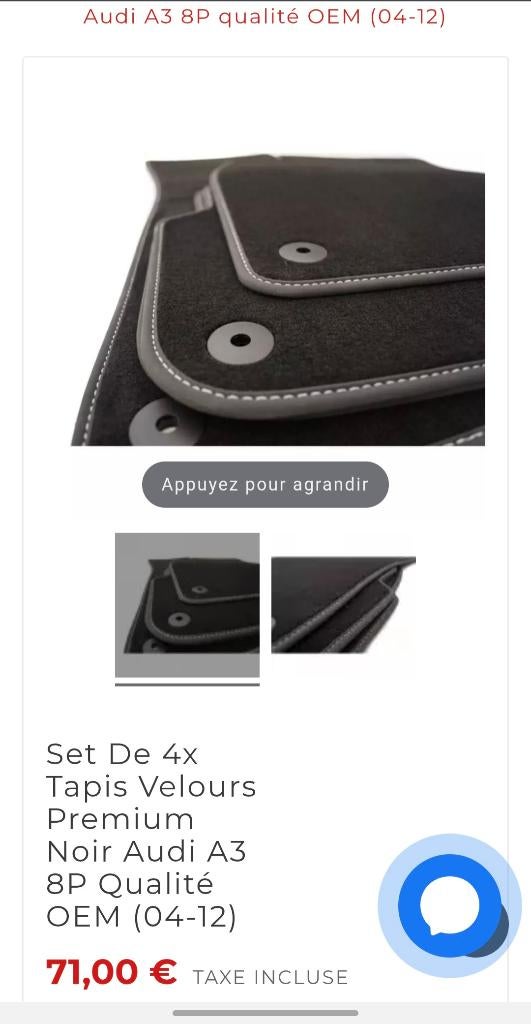Tapis sol Audi A3 8P, Enlèvement, Neuf
