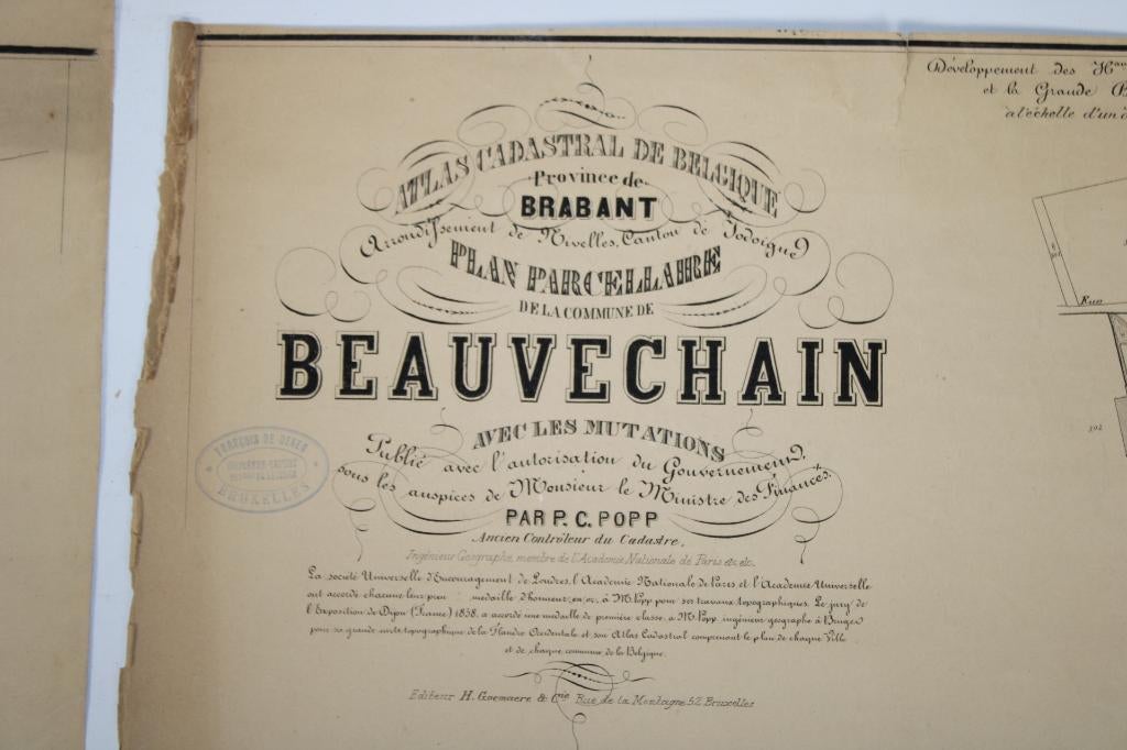 oude kaarten Beauvechain, PC Popp, 19eeuw, Antiek en Kunst, Ophalen