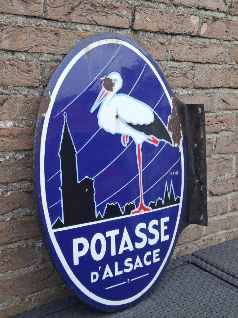 Dubbelzijdig Emaillebord Potasse d'Alsace emaille Strasbourg, Verzamelen, Ophalen of Verzenden, Zo goed als nieuw, Reclamebord