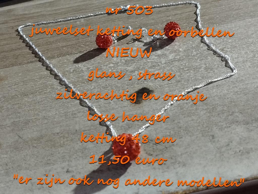 503. Juweelset : ketting en oorbellen , NIEUW , verzending i, Overige materialen, Met strass, Verzenden, Nieuw