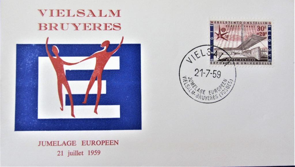 FDC BELGIË  - JUMELAGE EUROPEEN VIELSALM 1959., Ophalen of Verzenden, Gestempeld, 1e dag stempel, Gestempeld