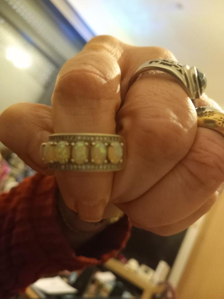 Bague argent pierre symthetique opales, Argent, Argent