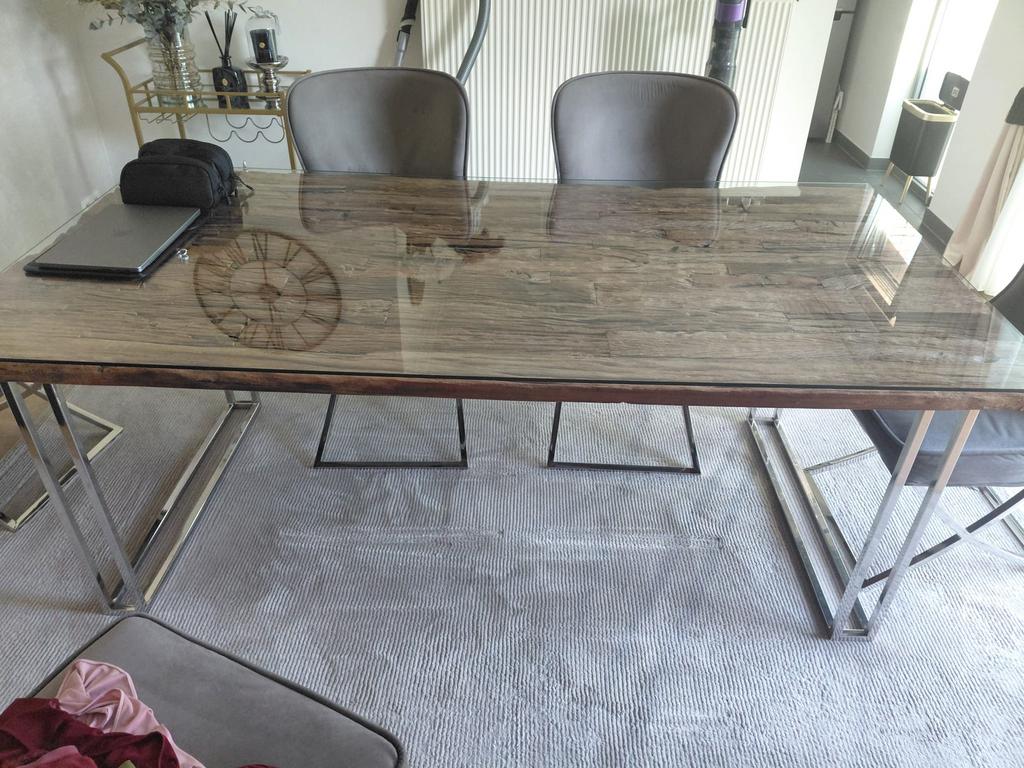 Complete set: salontafel, tv-meubel en eettafel + 6 stoelen, Huis en Inrichting, Tafels | Eettafels, Ophalen, Overige materialen