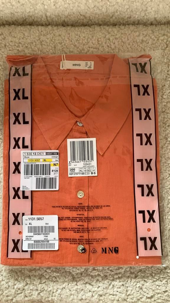 Linnen blouse Mango, maat XL, oranje, nieuw !, Mango, Enlèvement ou Envoi, Orange, Taille 42/44 (L)