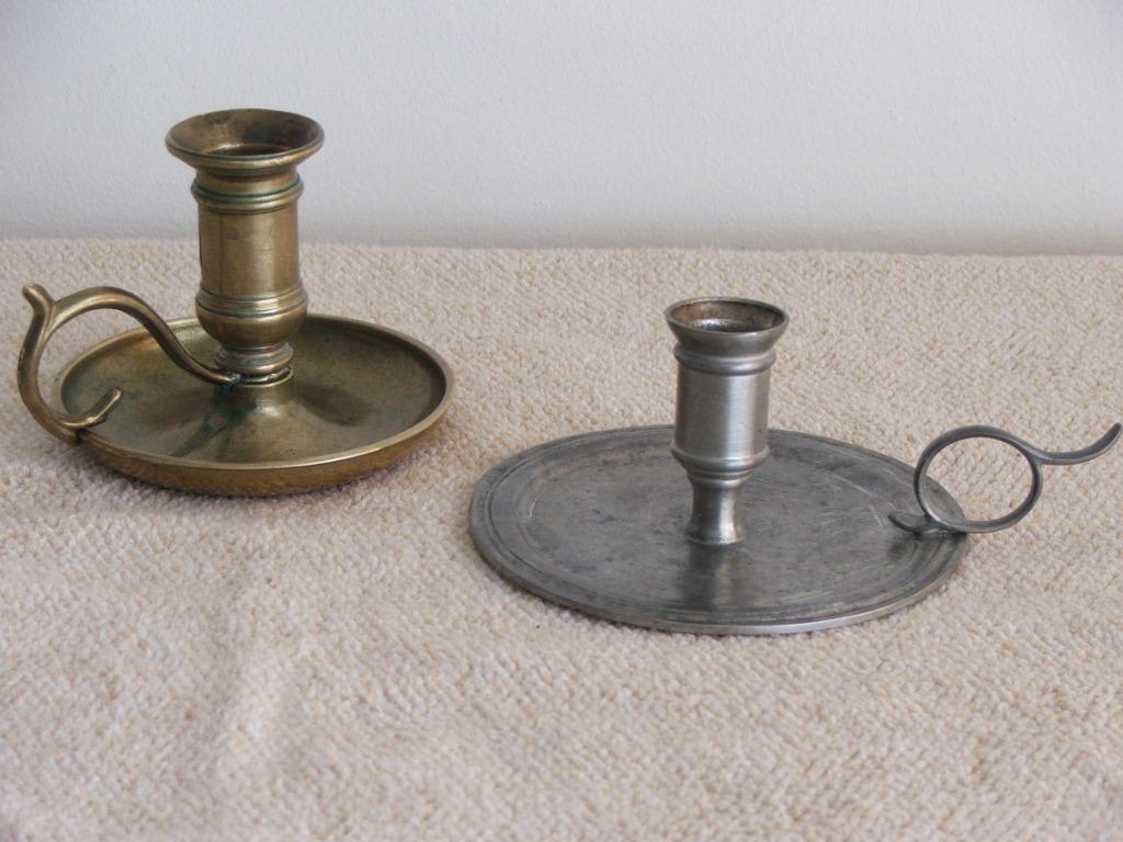 Antieke messing/tinnen kaarshouders, Ophalen, Overige materialen