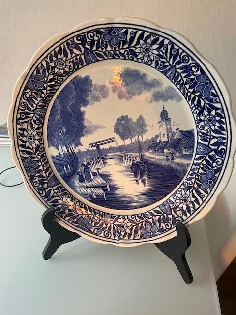 Delfts groot blauw bord op staander, Ophalen of Verzenden