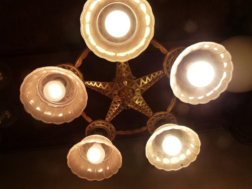 antieke art deco kroonluchter massief brons, Antiek en Kunst, Ophalen