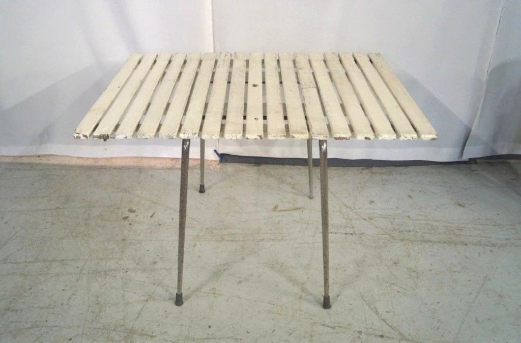 Oude vintage tuintafel met chroom onderstel 115 x 80 H 76, Ophalen, Gebruikt, Rechthoekig, Metaal