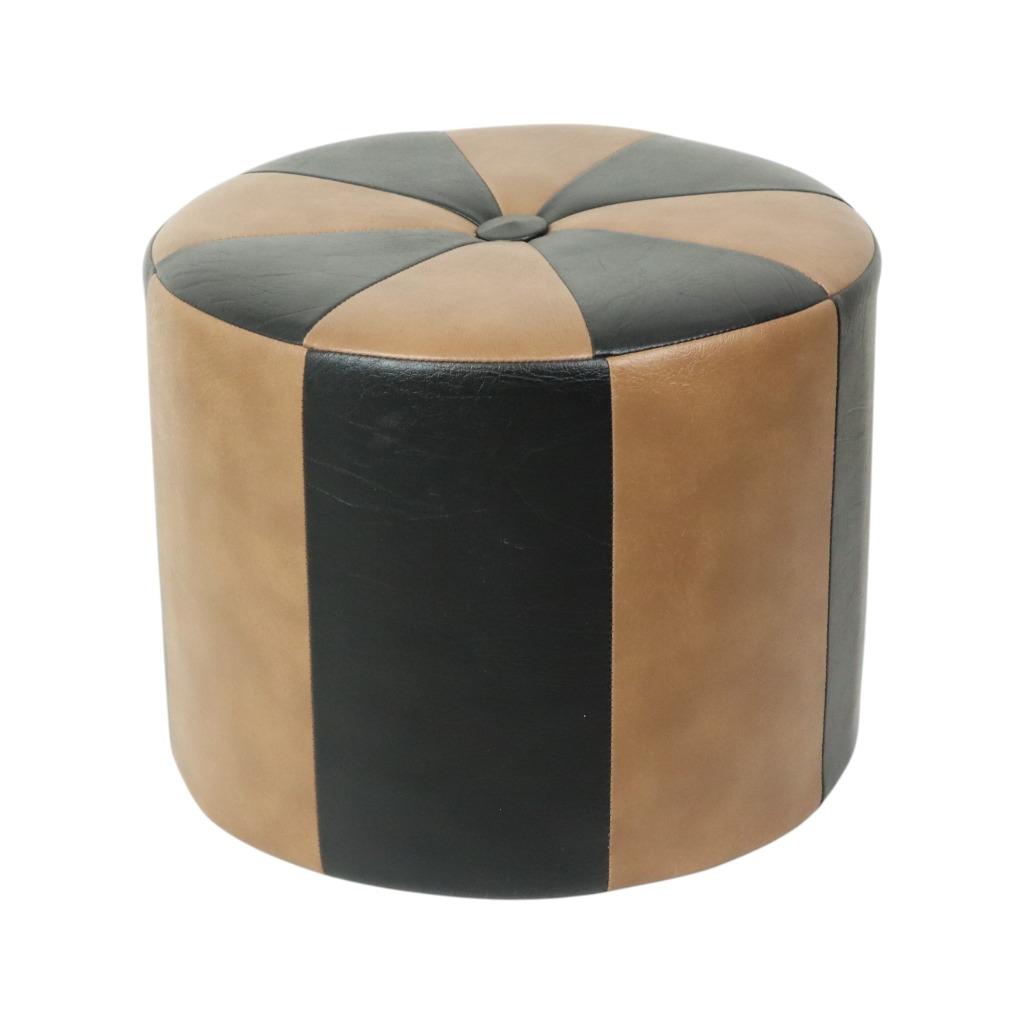 Vintage Bruine Poef Tweekleurig Skai Kunstleder Sixties, Huis en Inrichting, Zetels | Voetbanken en poefs, Minder dan 50 cm, Gebruikt