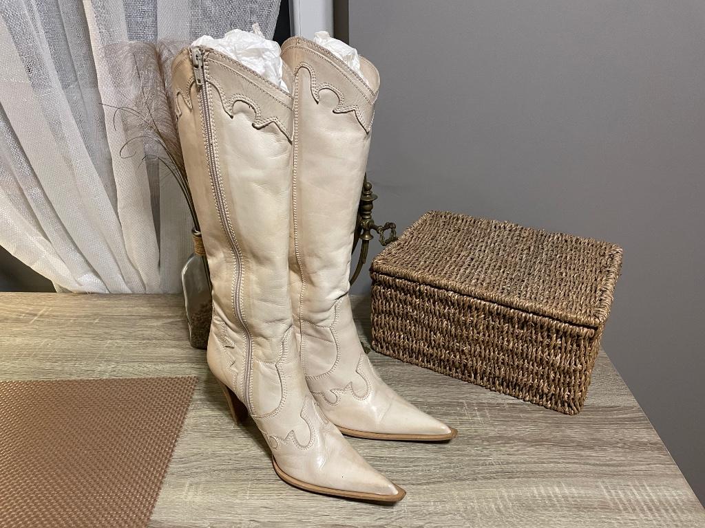 Botte style Santiag, Beige, Comme neuf, Enlèvement, Bottes hautes
