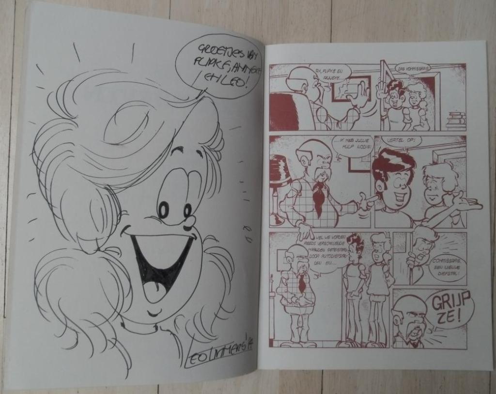originele dédicace / tekening van Leo Timmers, Ophalen