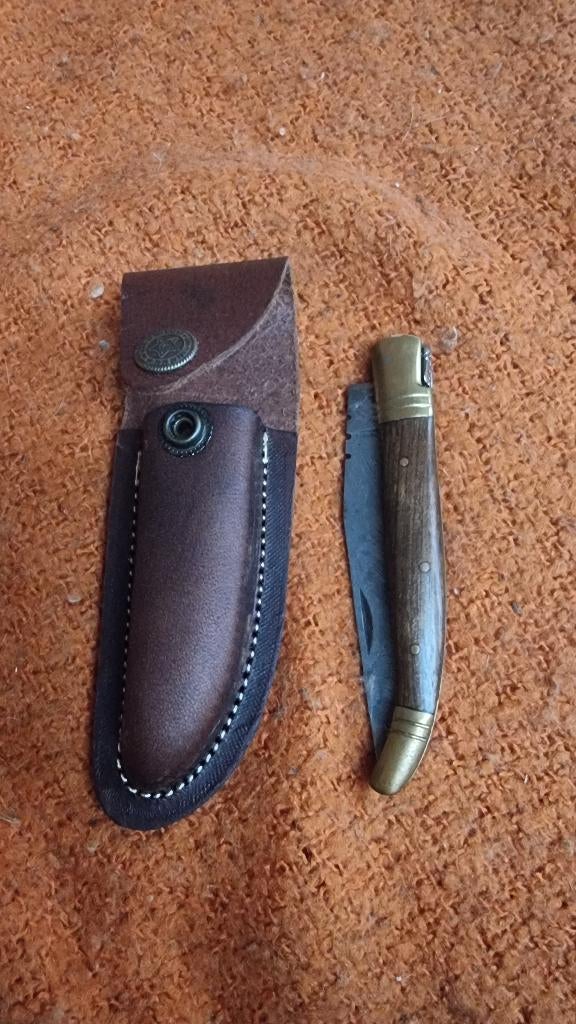 Superbe couteau lame Damas avec étui cuir, Enlèvement ou Envoi