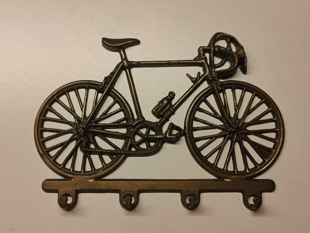 Vintage kapstok in koper in de vorm van een koersfiets, Antiek en Kunst, Ophalen of Verzenden, Koper