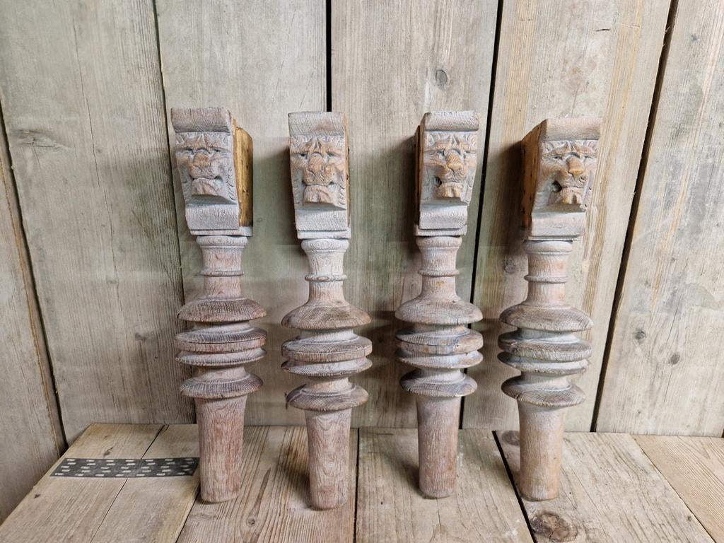 Vintage houten tafelpoten met leeuwsculptuur, Ophalen of Verzenden
