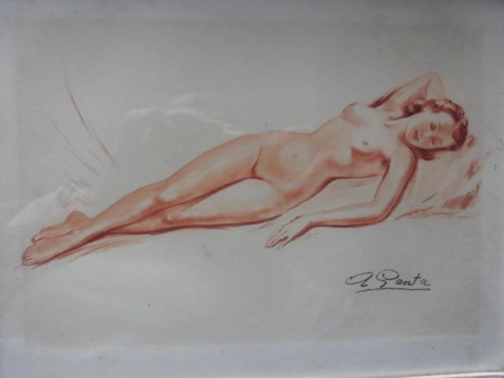 Sanguine tekening Albert Genta 1901-1989, naakt, Ophalen of Verzenden