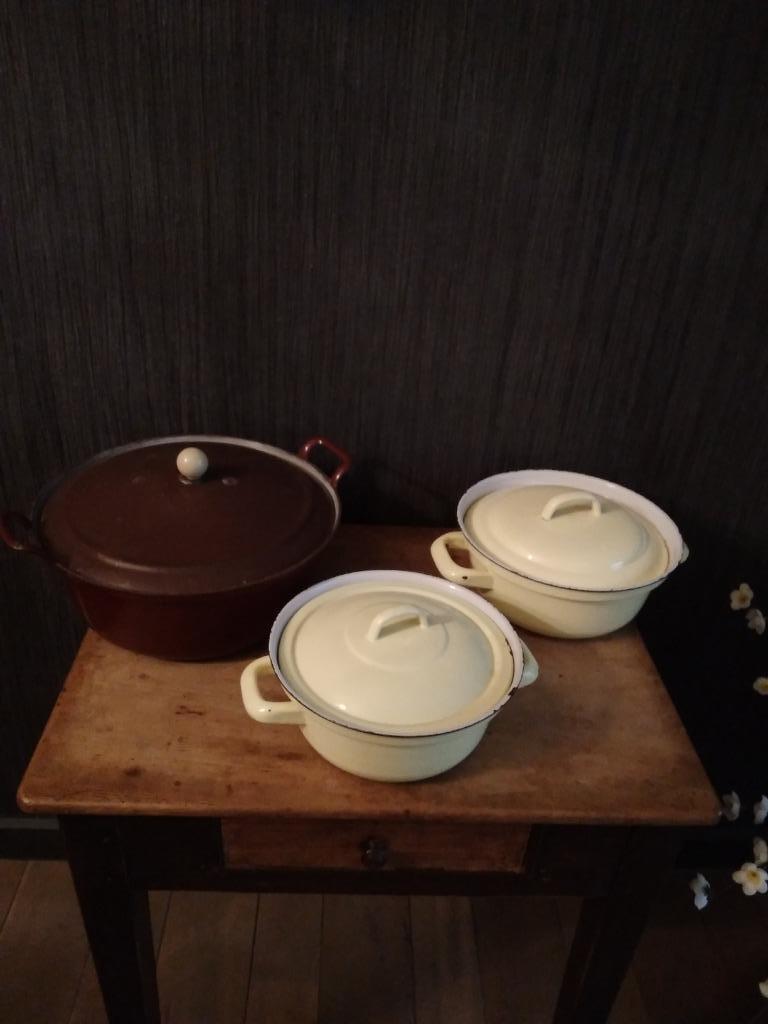 3 oude emaille potten, Ophalen of Verzenden
