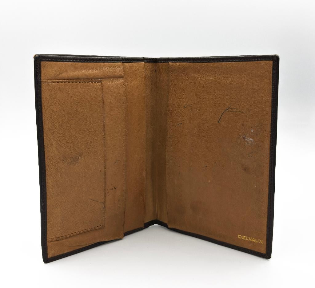 Een vintage lederen Delvaux portefeuille in het zwart bruin, Overige merken, Gebruikt, Zwart, Ophalen of Verzenden