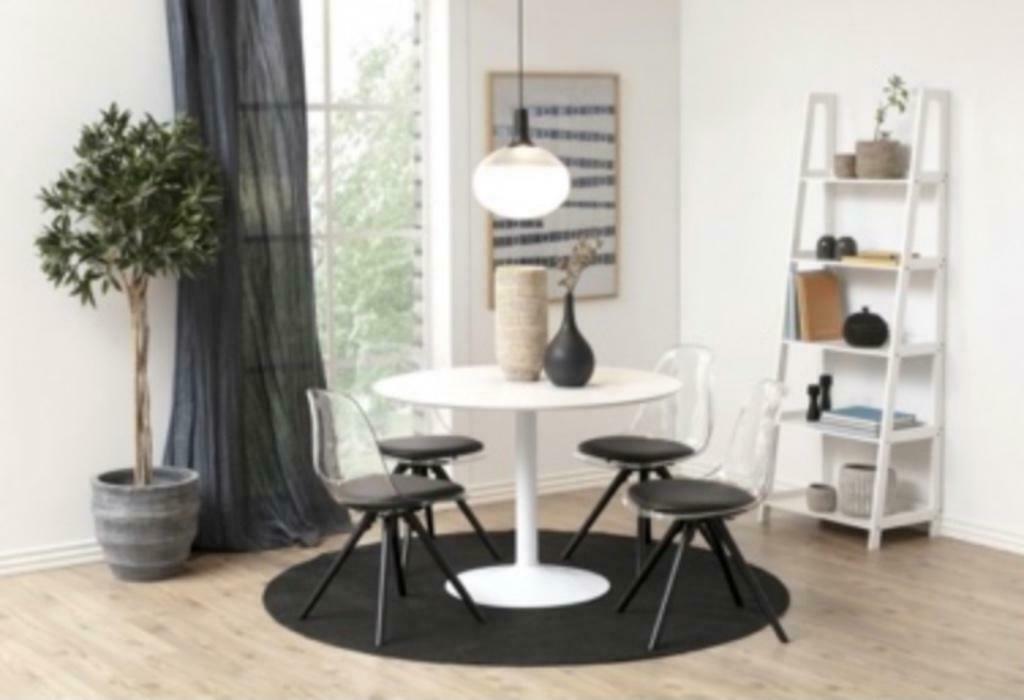 Table ronde design blanche, 100 à 150 cm, Enlèvement ou Envoi, Synthétique, Utilisé