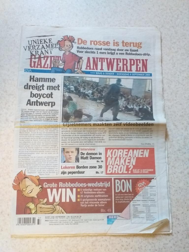 ROBBEDOES " GAZET VAN ANTWERPEN - DE ROSSE IS TERUG -", Collections, Enlèvement ou Envoi, 1980 à nos jours, Journal