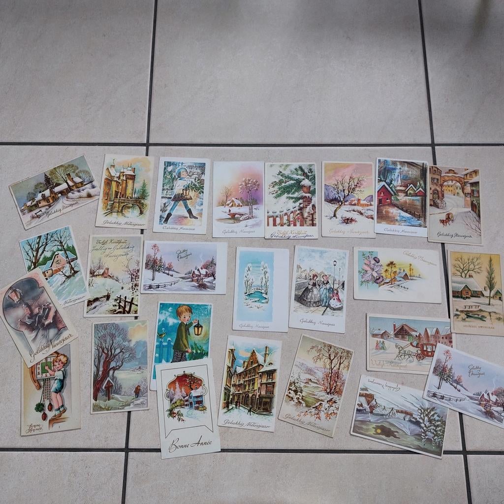 Lot oude Kerst en Nieuwjaarskaartjes, Diversen, Wenskaarten, Ophalen of Verzenden, Zo goed als nieuw