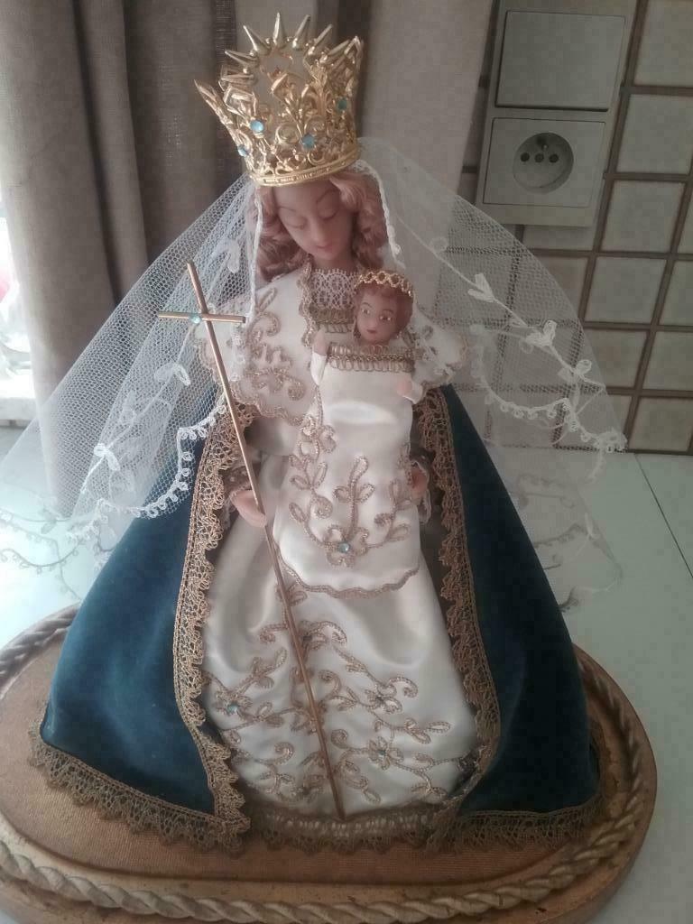 glazen globe met wassen Maria beeld en kind, Ophalen