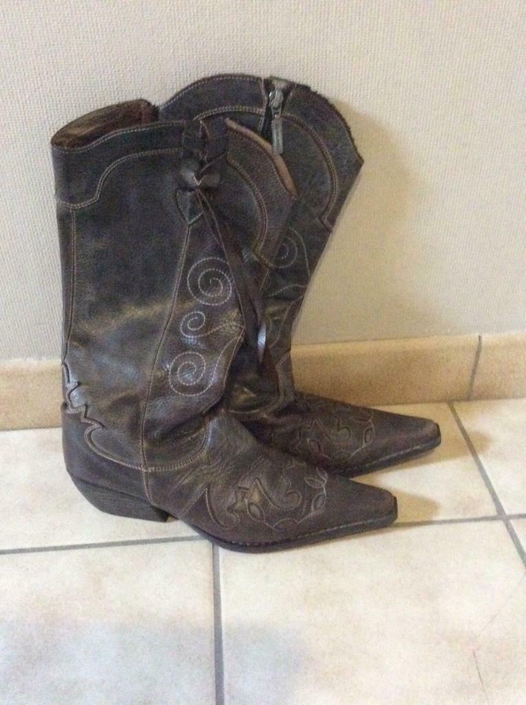 Lederen laarzen brako (cowboylook), Hoge laarzen, Bruin, Ophalen of Verzenden, Gedragen