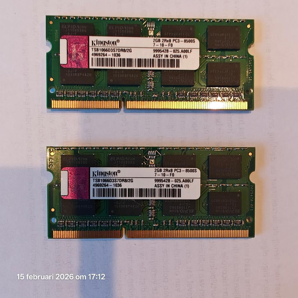 Kingston DDR3 SODIMM 2x2GB (4GB) 1066MHz, Computers en Software, RAM geheugen, Ophalen, Gebruikt, DDR3, Laptop