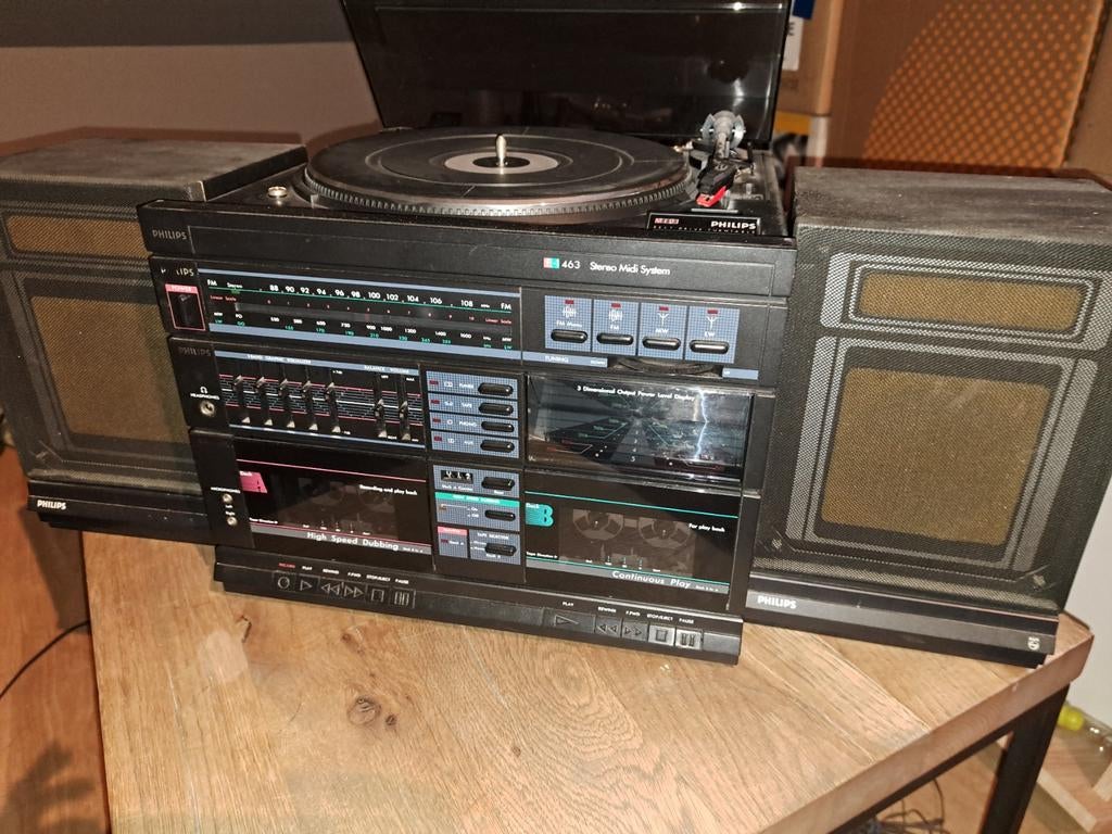 Phillips lp speler + dubbele casette incl 2 speakers te koop, Audio, Tv en Foto, Radio's, Ophalen