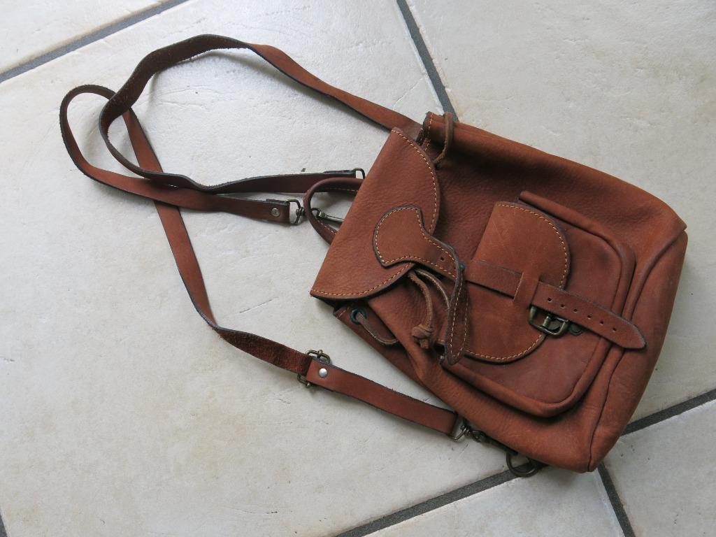 Een vintage bruin lederen rugzakje, Enlèvement, Utilisé