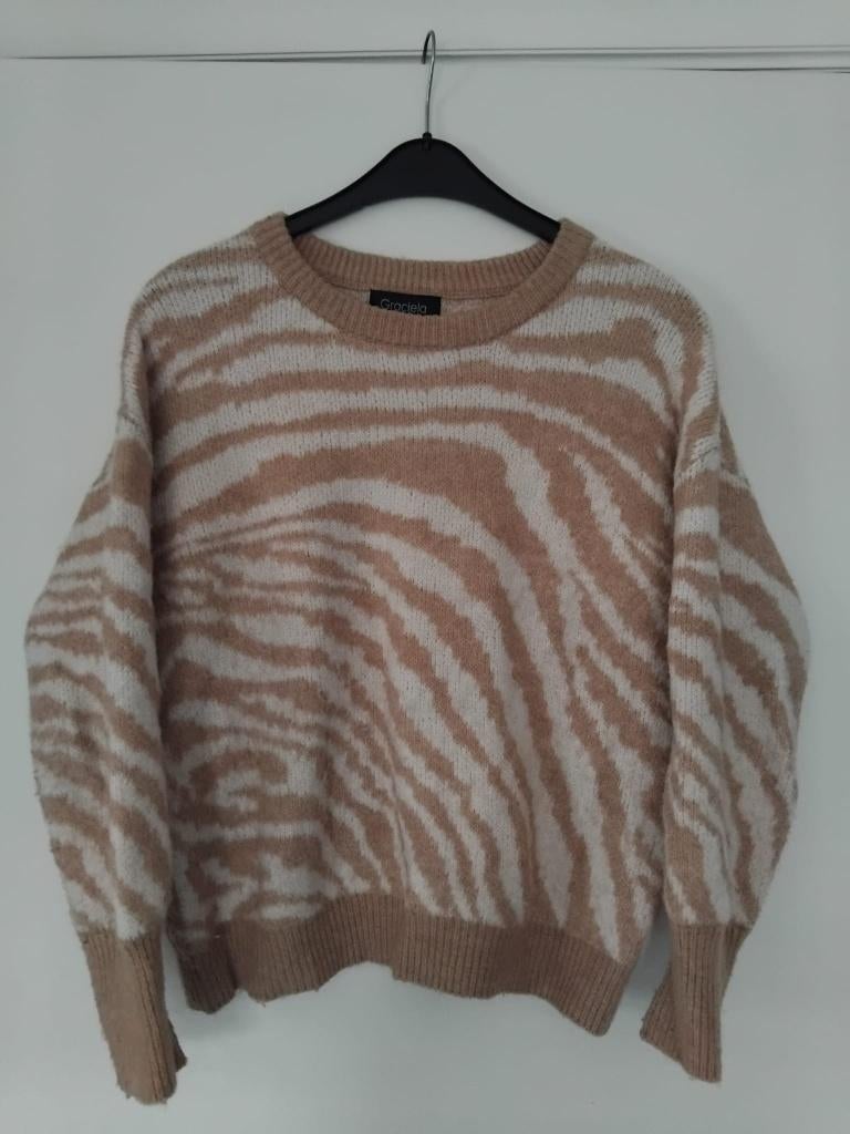 Warme pull dames,met motief,beige en wit,maat:TU;Gracicla., Taille 46/48 (XL) ou plus grande, Enlèvement ou Envoi, Beige, Comme neuf