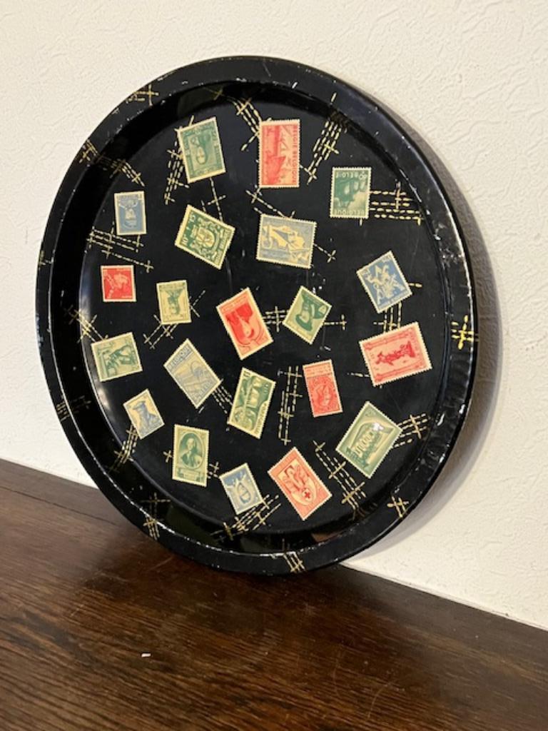 Plateau / dienblad met postzegel motief 1950's, Ophalen