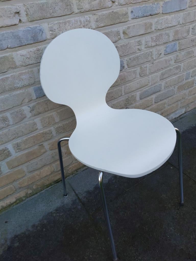 Chaise rondo bois blanc pieds metal, Ophalen, Gebruikt, Wit, Hout