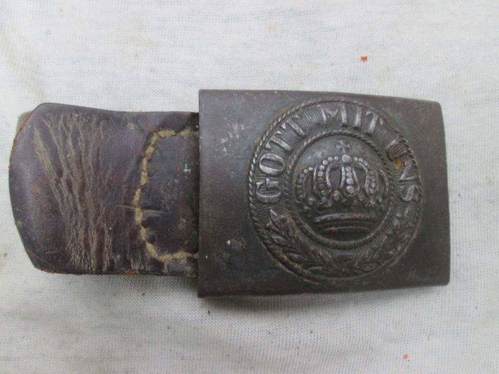 Duits koppelslot en leertje Dusseldorf 1916 feldgrau Pruisen, Verzamelen, Ophalen of Verzenden