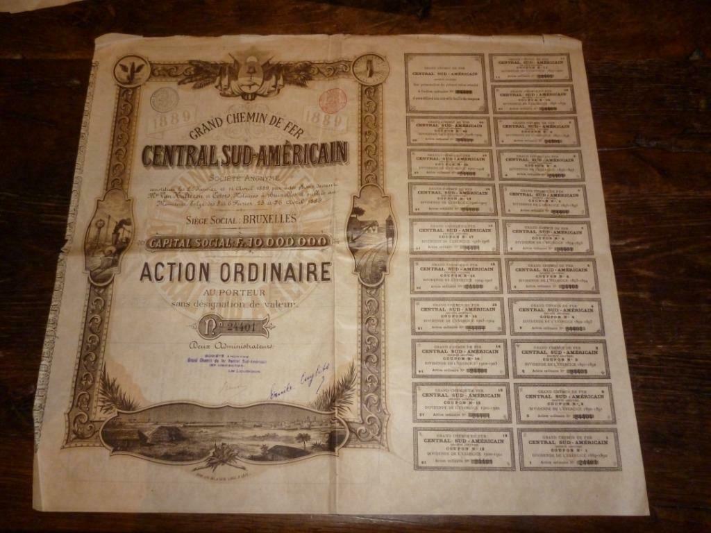 Action au porteur Grand Chemin de Fer CENTRAL SUD-AMERICAIN, Enlèvement ou Envoi