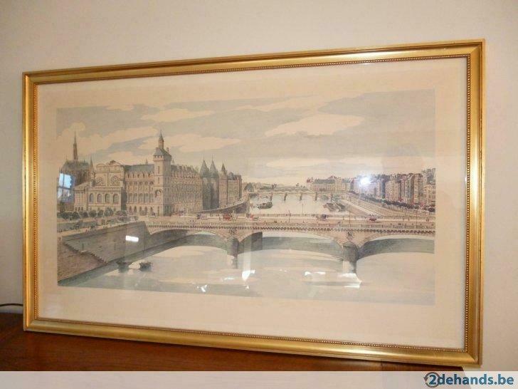 Zeer mooi ingekaderde tekening Paris Palais de Justice déco, Enlèvement, Utilisé