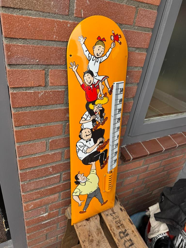 Panneau publicitaire en émail Suske et Wiske, Enlèvement ou Envoi, Bob et Bobette, Comme neuf, Image, Affiche ou Autocollant