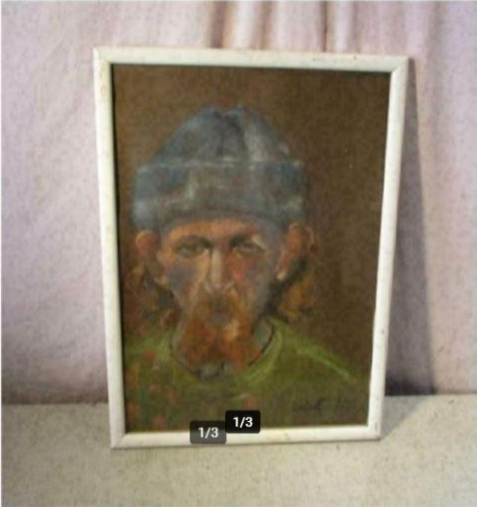Mooie Tekening 'Man met snor en muts' - Odette Hellebuyck, Antiek en Kunst, Ophalen of Verzenden