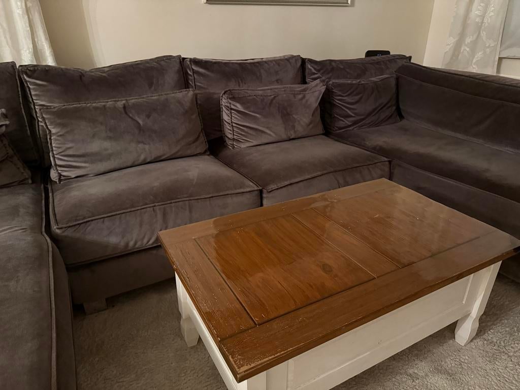 Canapé en u 4m de longueur couleur taupe, tres bon etat, Ophalen, Zo goed als nieuw