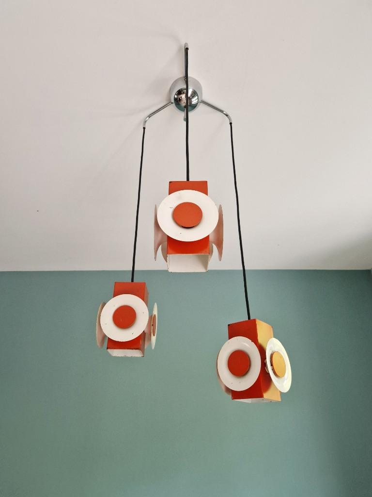 Space Age kroonluchter, oranje gelakt metaal, RAAK, 1970, Antiek en Kunst, Ophalen of Verzenden