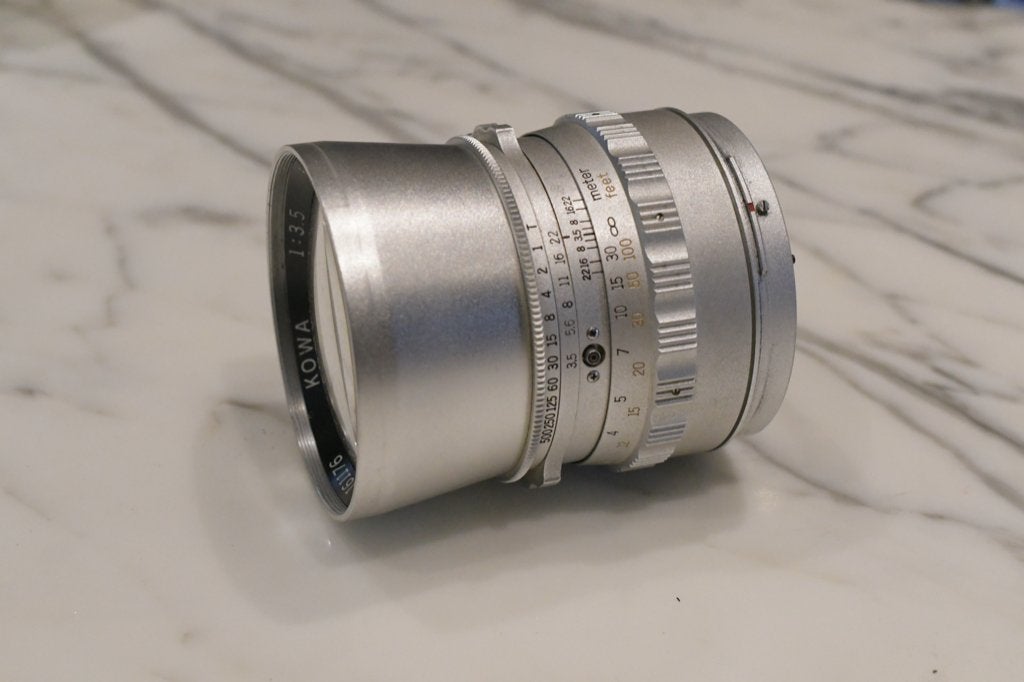 Kowa 150mm/ f3.5 voor Kowa Six met zonnekap., Ophalen of Verzenden, 1960 tot 1980, Lens of Lenzen