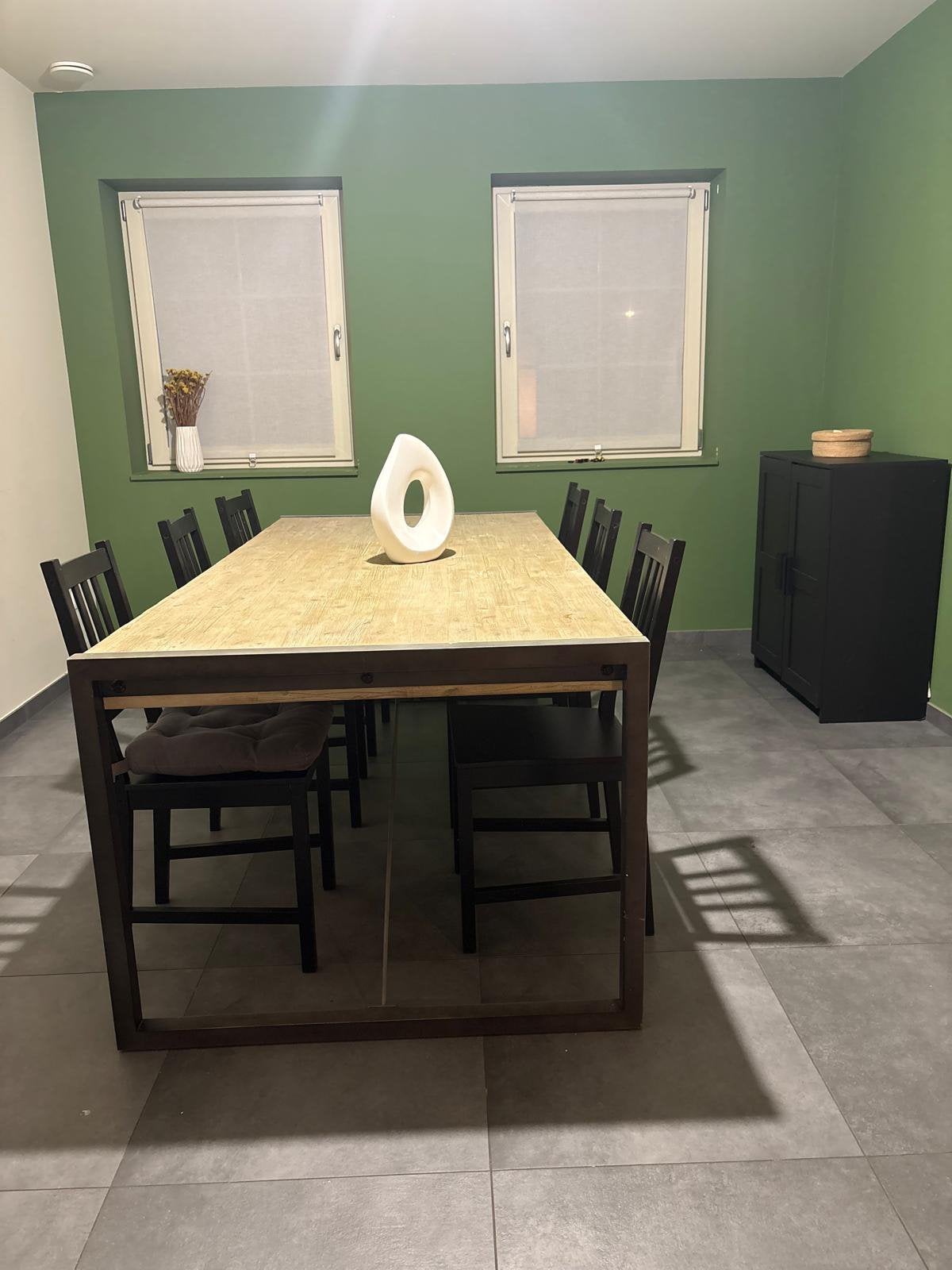 Eettafel 210  100 cm + 6 stoelen – industriële stijl, Enlèvement, Comme neuf