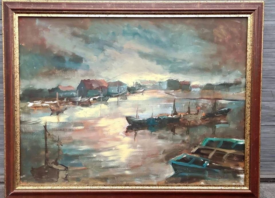 Huile sur panneau marine signe Luc van maldeghem, Antiquités & Art, Enlèvement, Panneau