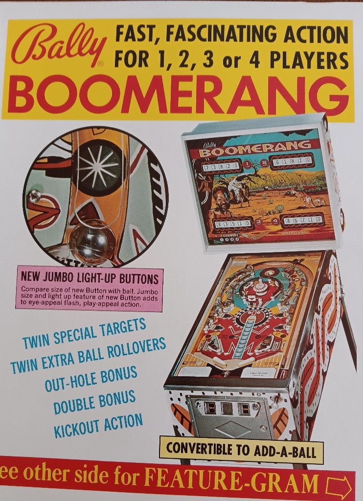 Flipperkast  BALLY  BOOMERANG  Flyer, Verzamelen, Automaten | Flipperkasten, Verzenden, Bally, Flipperkast, Nieuw