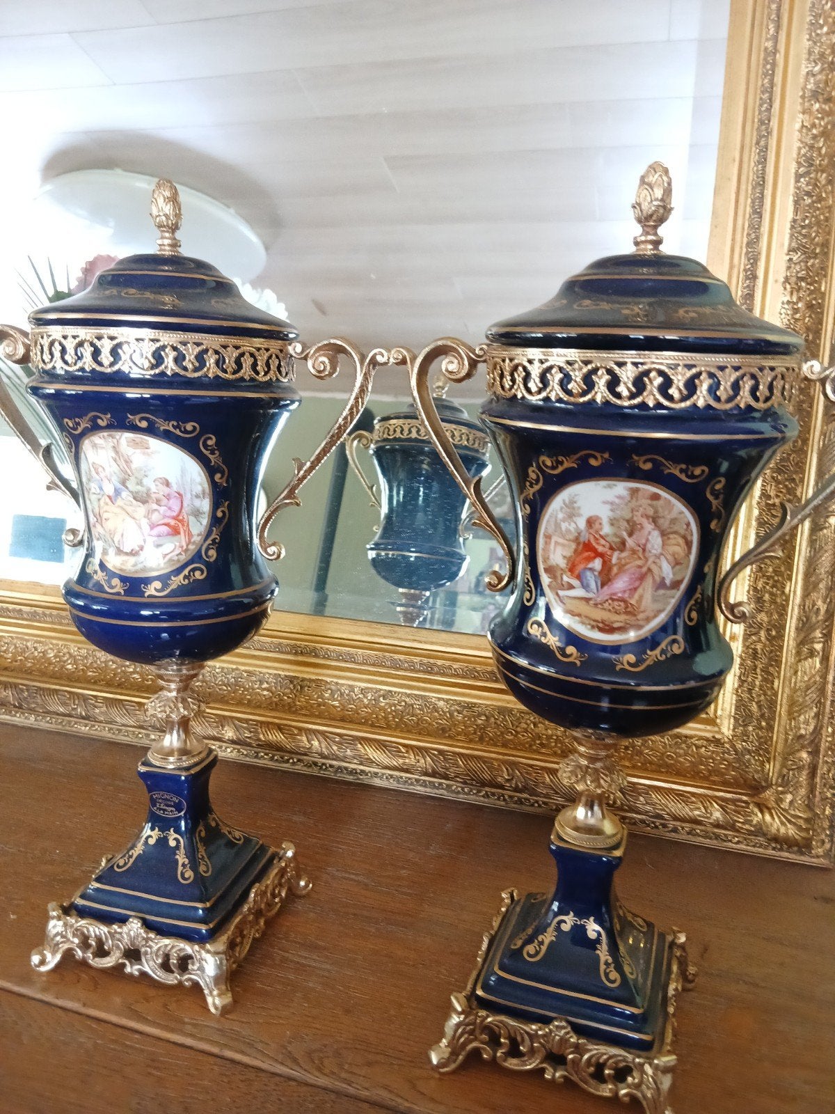 Prachtig Paar Grote Vintage Dekselvazen – Limoges-stijl & Ve, Ophalen