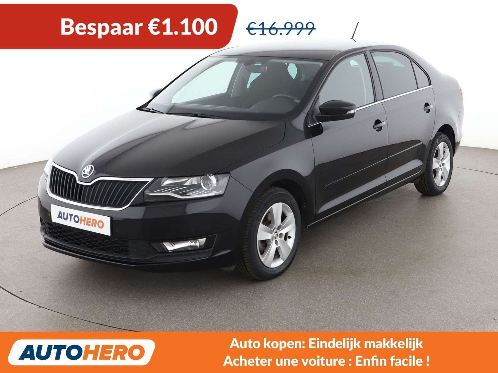 Skoda Rapid/Spaceback 1.6 TDI Ambition (bj 2017), Auto's, Voorwielaandrijving, Stof, Gebruikt, Zwart