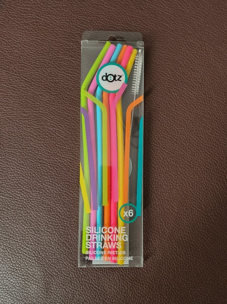 Dotz 6 ongebruikte, gebogen silicone rietjes (25 cm), Overige materialen, Overige merken, Overige typen, Nieuw