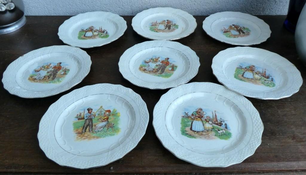 Set van 8 antieke Moulin des Loups & Hamage borden, Ophalen of Verzenden