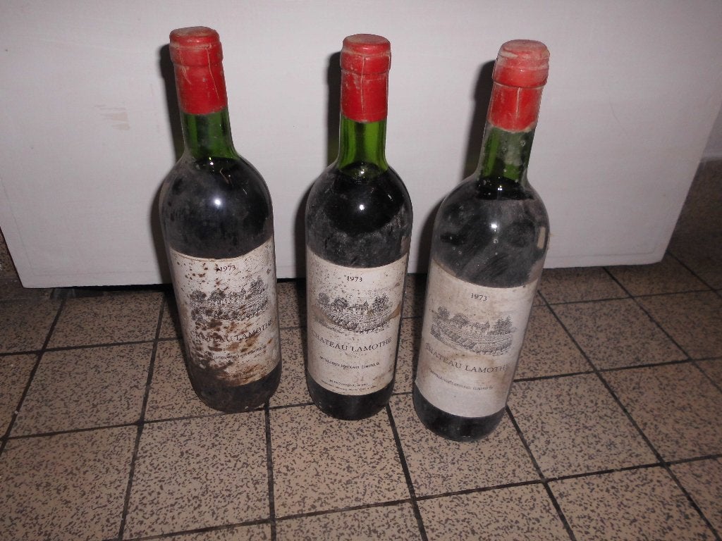 Lot 3 oude flessen rode wijn 1973 Chateau Lamothe, Verzamelen, Ophalen of Verzenden, Rode wijn