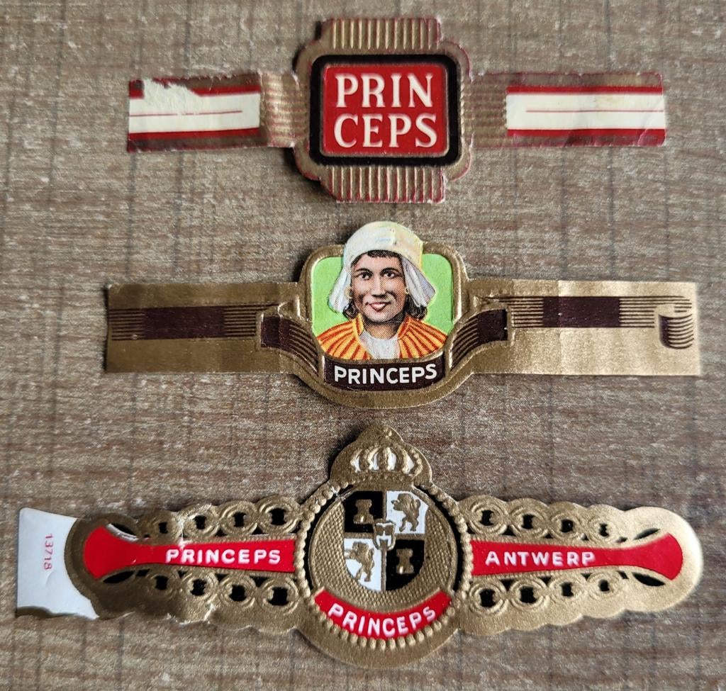 3 oude sigarenbandjes: Princeps, Antwerpen, Enlèvement ou Envoi, Utilisé, Bagues de cigare