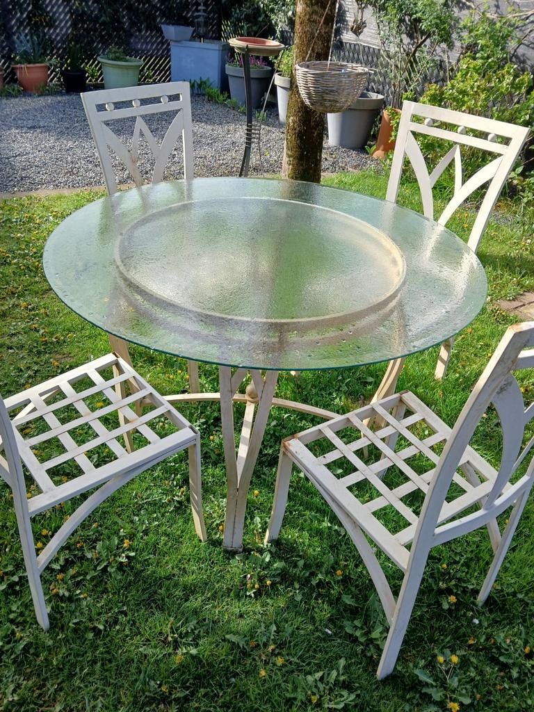 Ijzeren tafel met 4  ijzeren stoelen, Tuin en Terras, Ophalen
